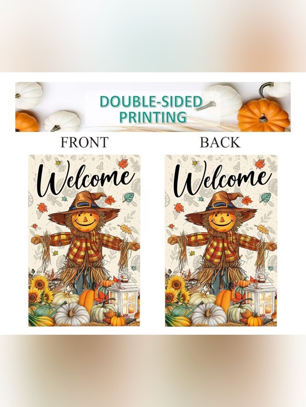Welcome Harvest Scarecrow Garden And Home Flag Set Of 2 #1284 - Picture 9 of 9